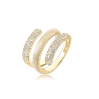 טבעת  מוברשת בשילוב שיבוץ