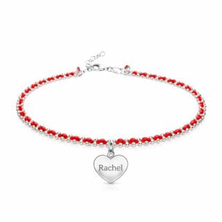 צמיד חוט אדום דק עם תליון לב כסף