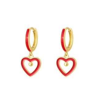 עגיל תליון לב חלול אדום