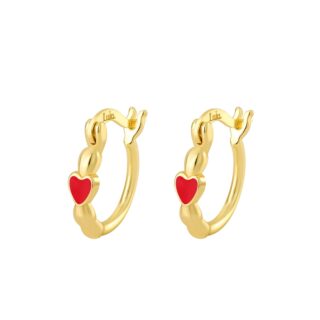 עגיל חישוק משולב לב אדום