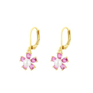 עגיל תליון פרח ורוד