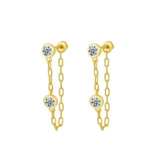 עגיל חוט משובץ זרקון לבן